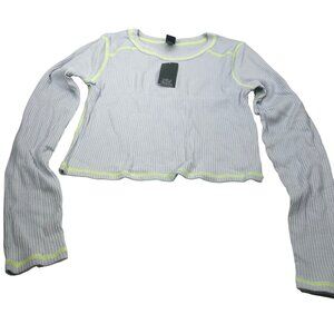 Wild Fable Women's Sz Large Long Sleeve Slim Fit Baby Ribbed Tee Shirt Blue New